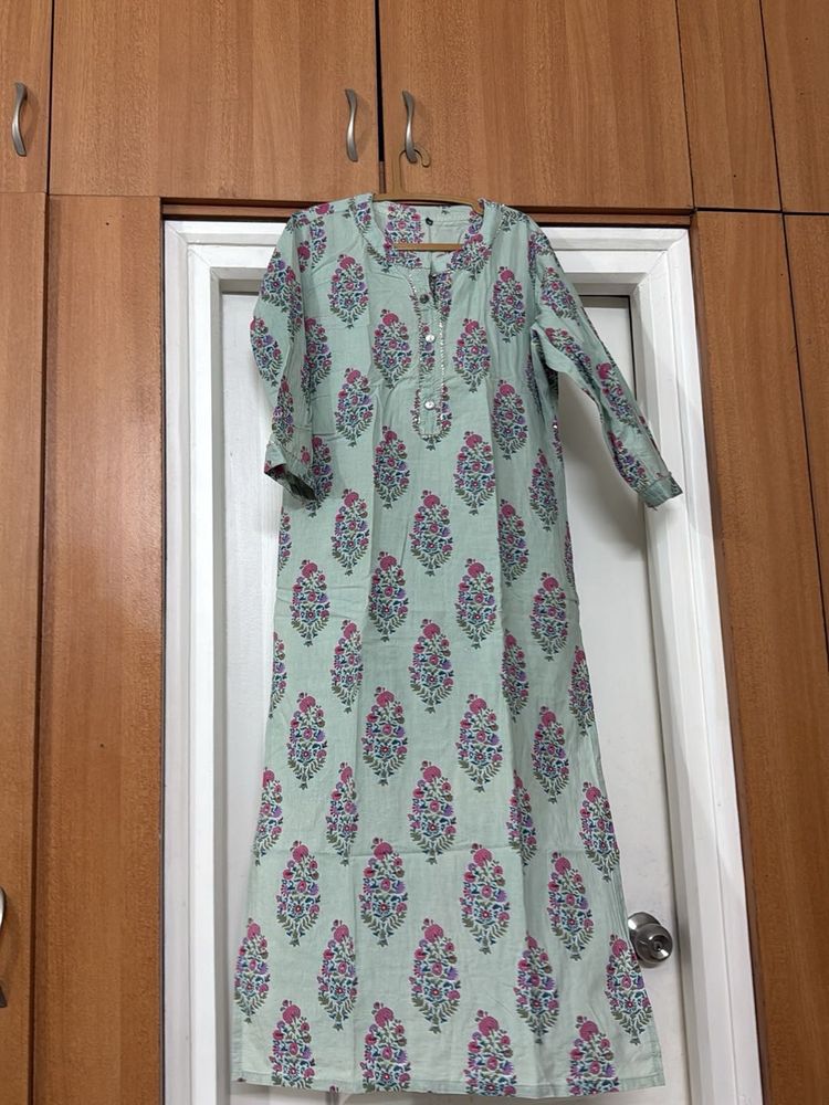 Designer Cotton Block Print Kurta Set