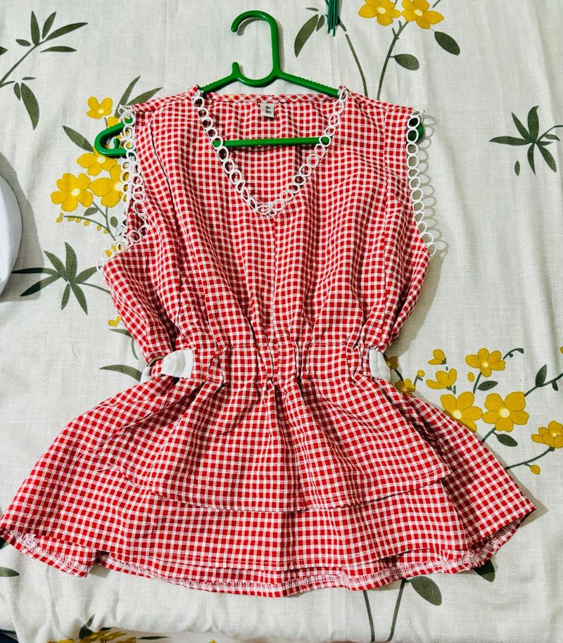 Chic Red Gingham Tiered Dress