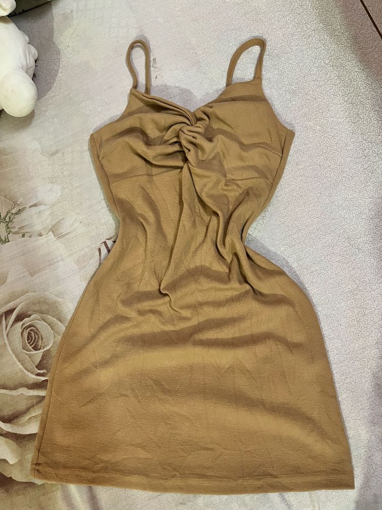 Casual Tan Twist Front Mini Dress