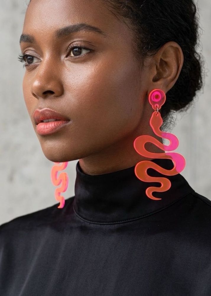 Neon Pink Snake Drop Earrings