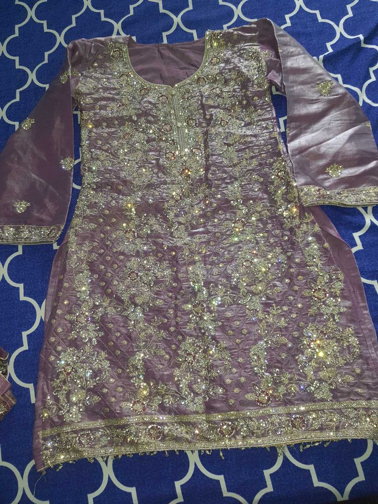 Embellished Lavender dress and shalwar with dupatt