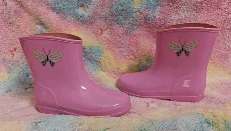 Pink Butterfly Rain Boots