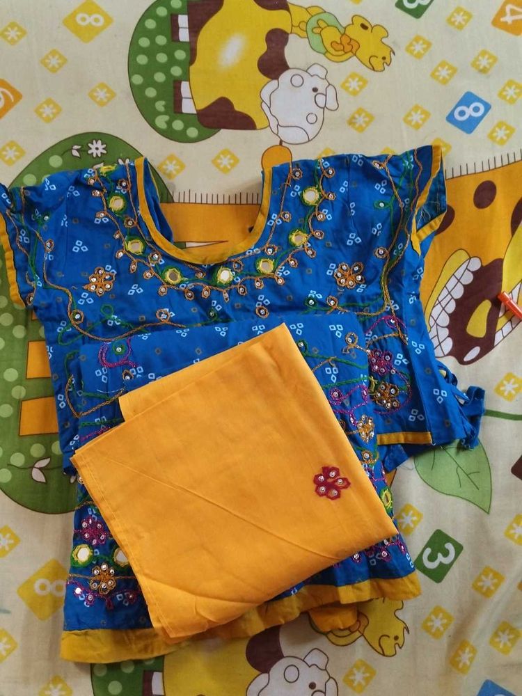 Beautiful Blue &amp; Yellow Embroidered Kurta Set
