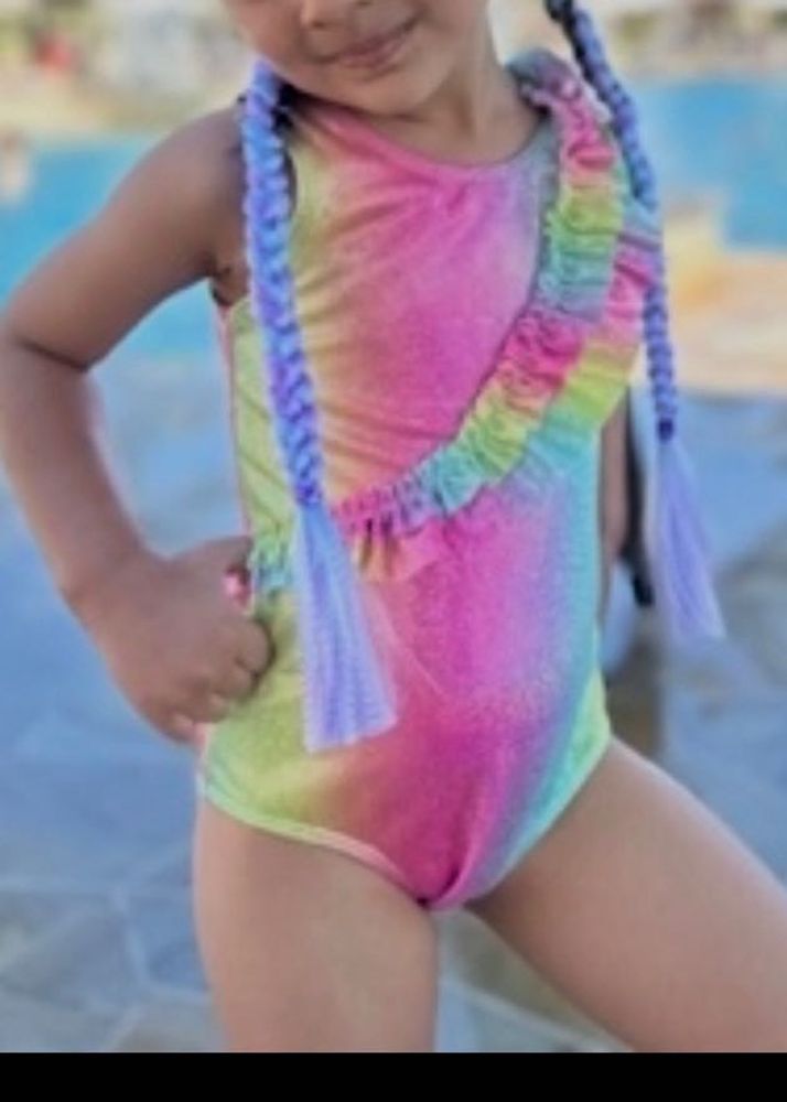 Sparkly Rainbow Ruffle One-Piece Swimsuit