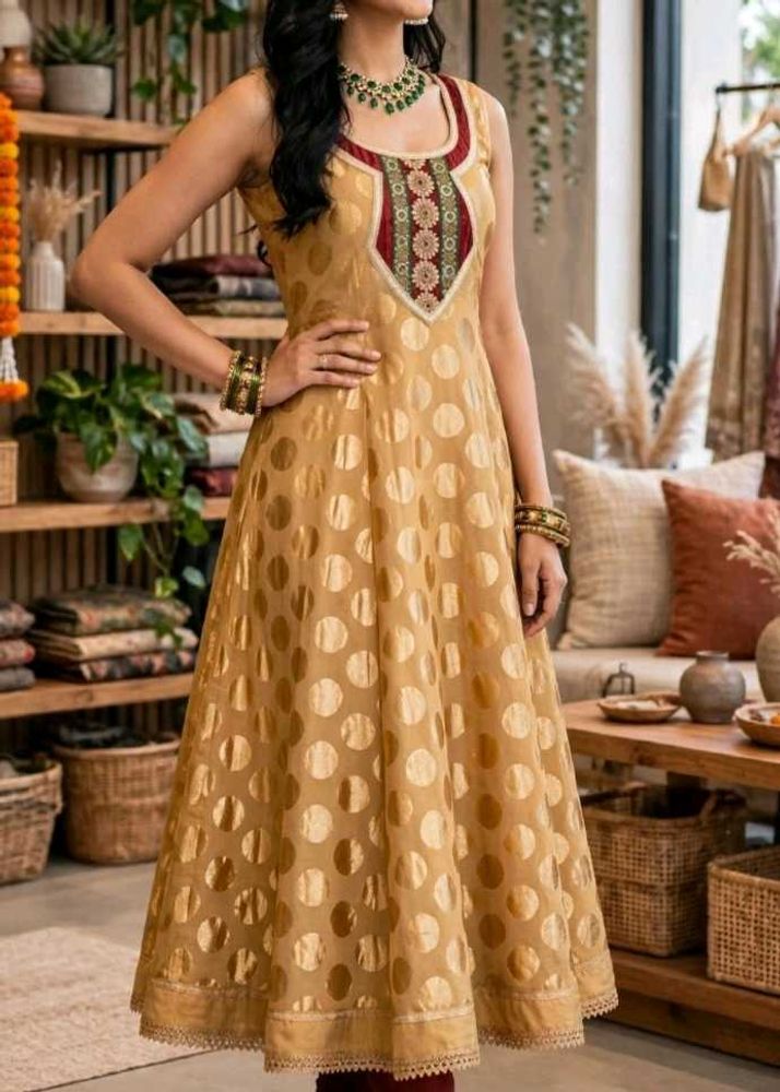 Golden Polka Dot Anarkali Gown