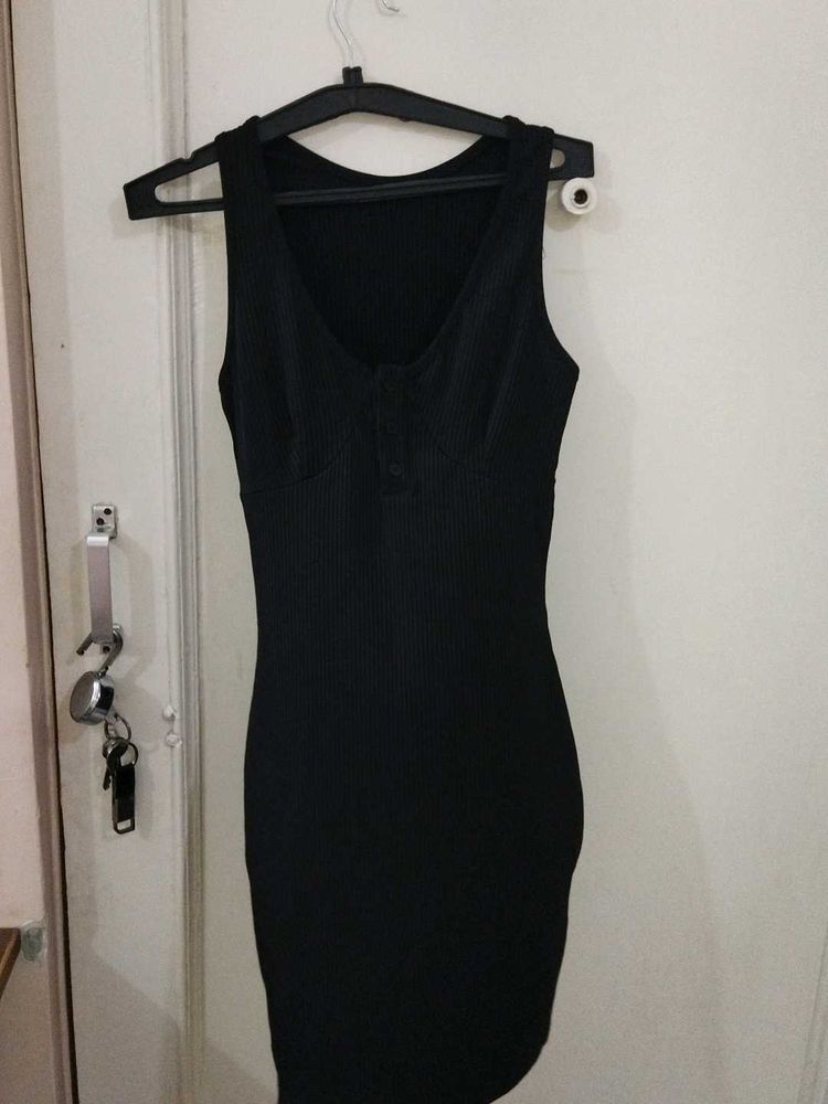 Black Ribbed Bodycon Dress