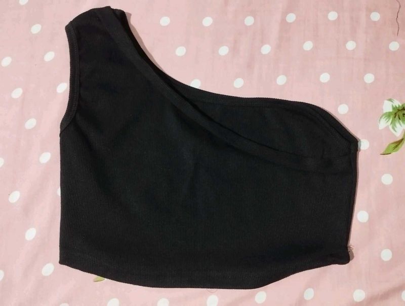 One Shoulder Ribbed Crop Top