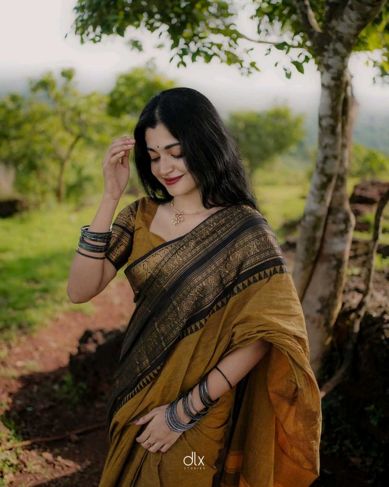 Elegant Mustard &amp; Black Saree