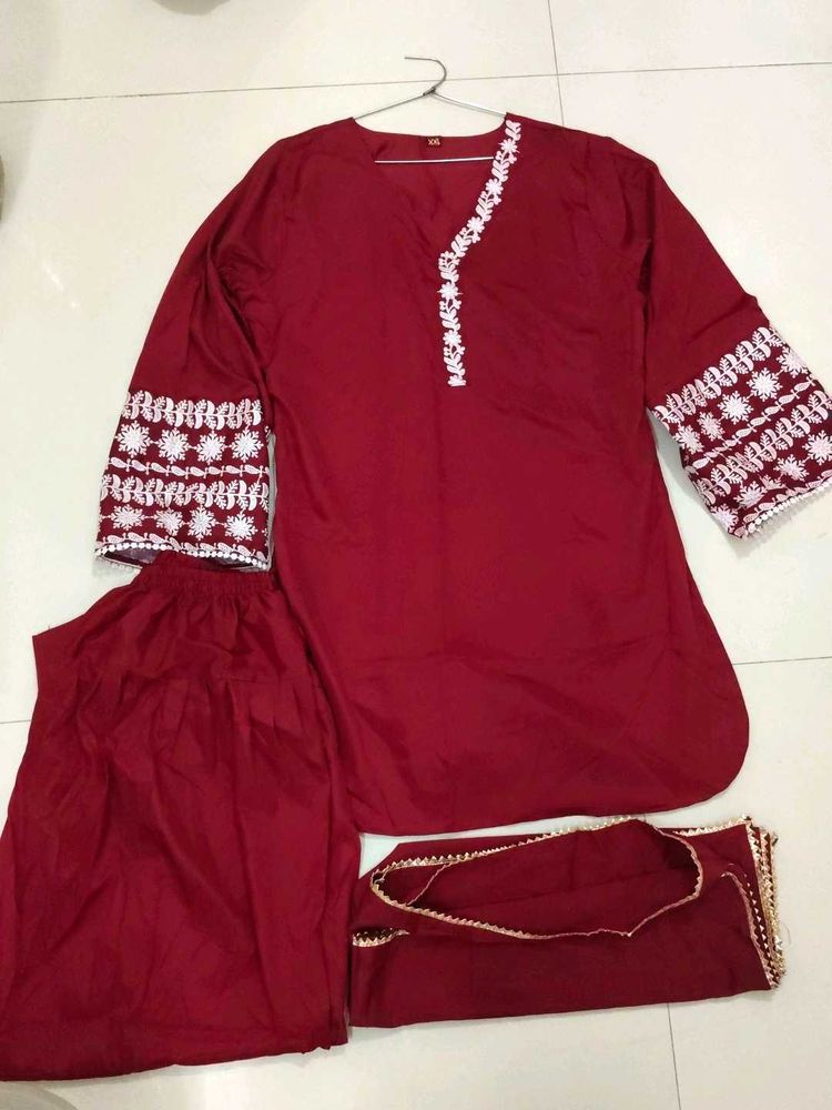 Maroon Embroidered Kurta Set