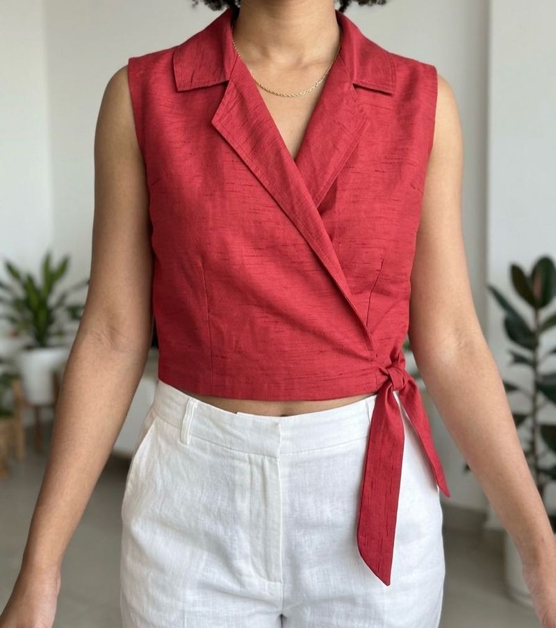 Red Wrap Sleeveless Top