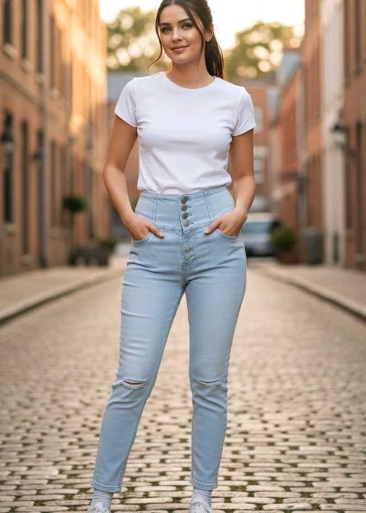Ice Blue Coloured Skinny Ankle Length Jeans