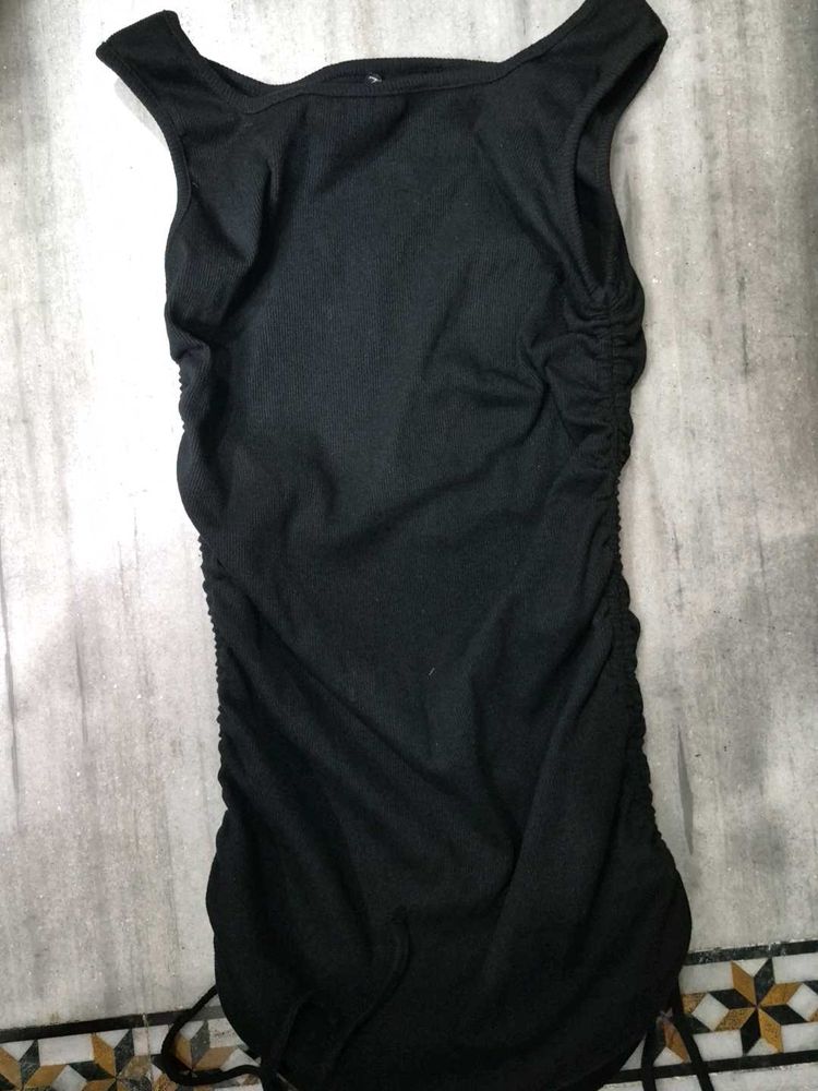 Chic Ruched Black Mini Dress