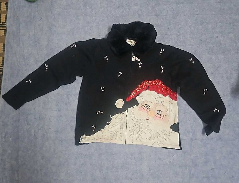 Black Cardigan/Sweater With Santa Embroidery
