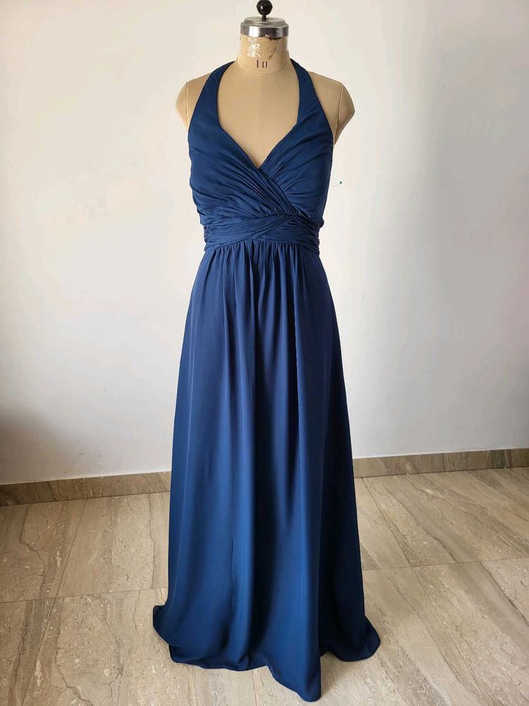 Elegant Navy Blue Halter Neck Maxi Dress