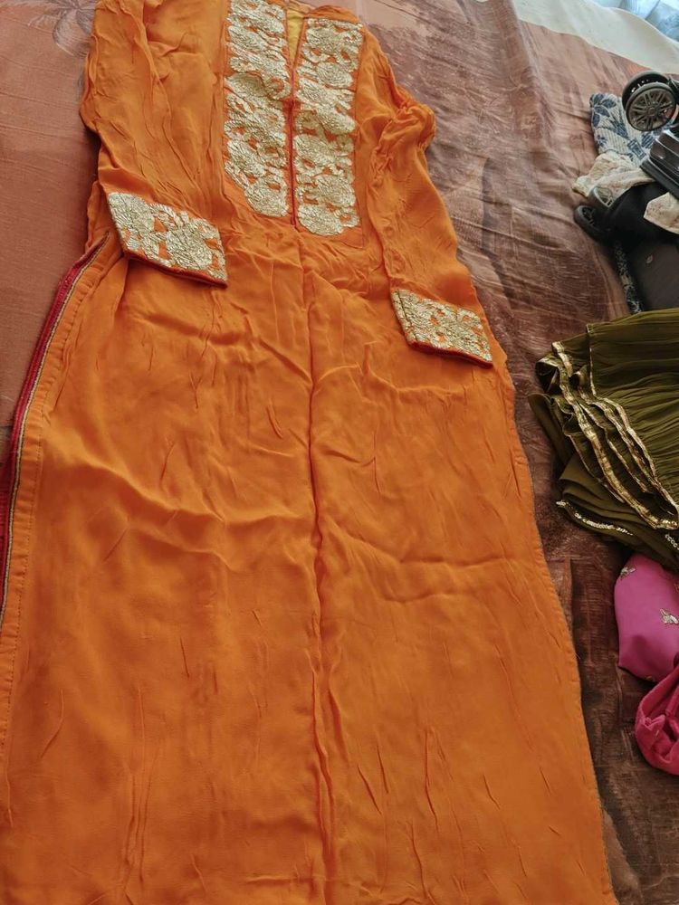Elegant Orange Embroidered Kurta