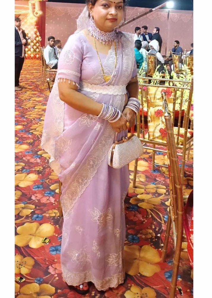 Elegant Lavender Embroidered Saree