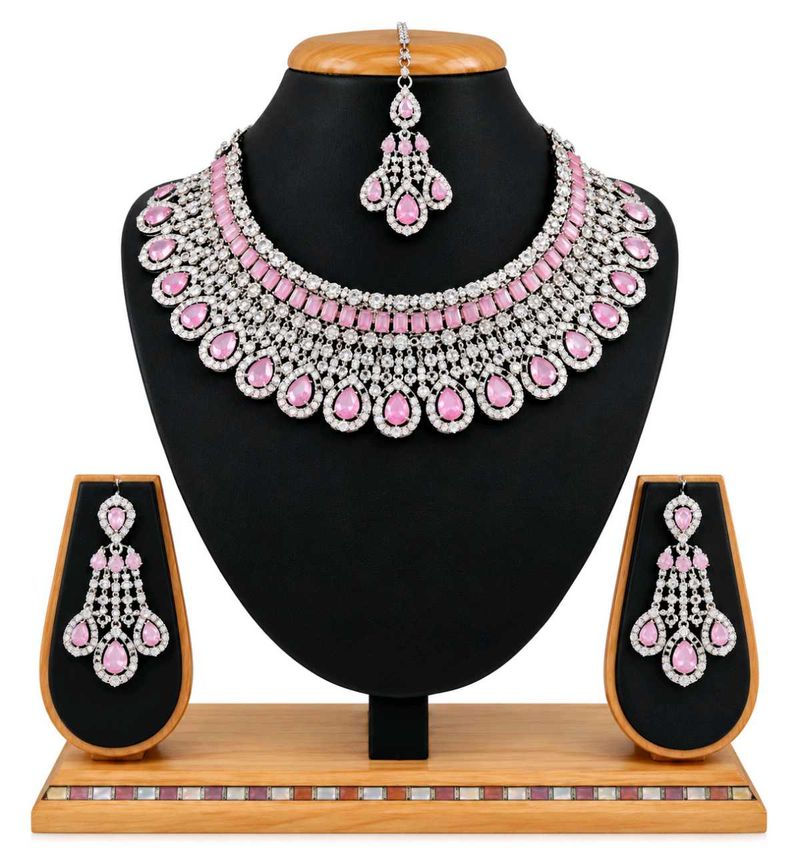 Stunning Pink &amp; Silver Necklace Set