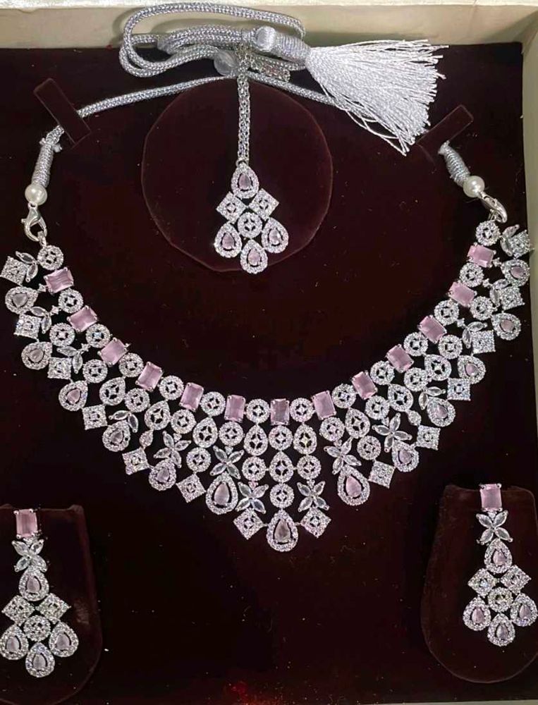 Elegant Pink American diamond Jewellary Set