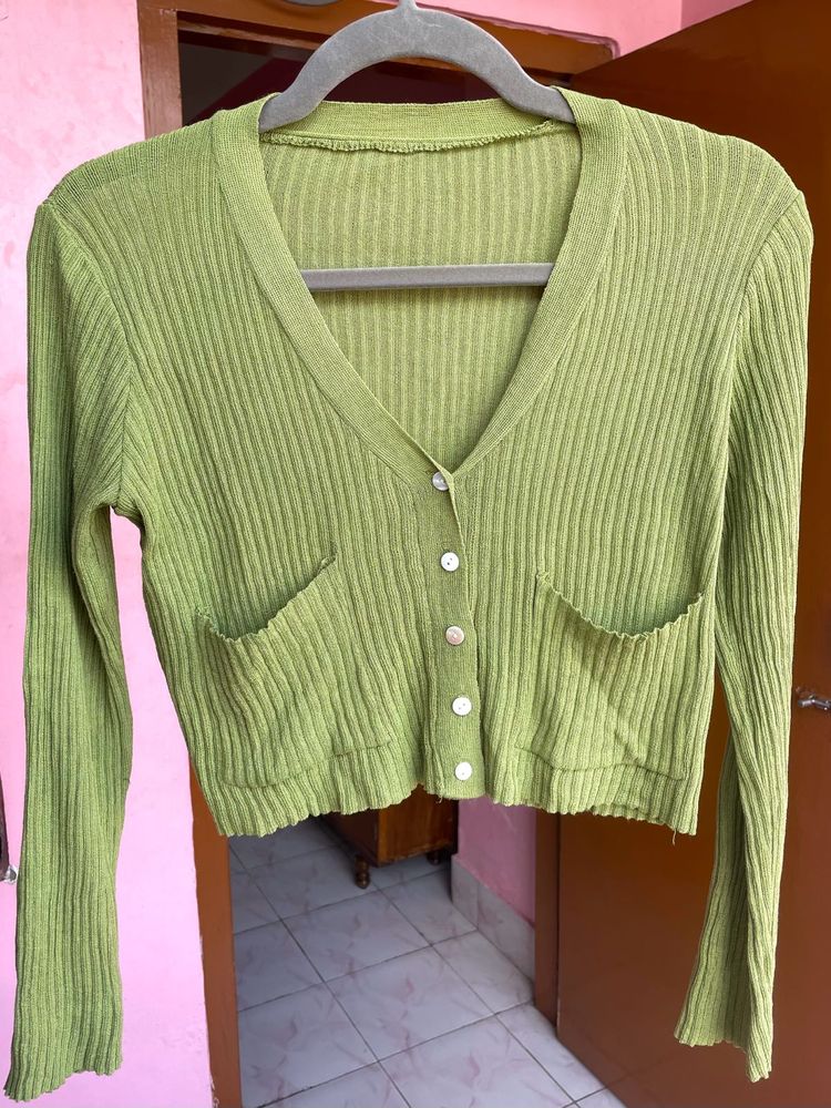 Green Cropped Cardigan