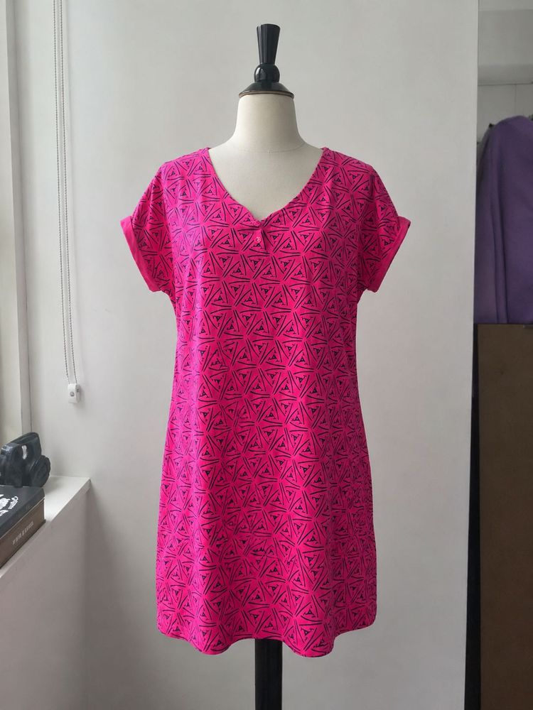 Vibrant Pink Geometric Print Dress