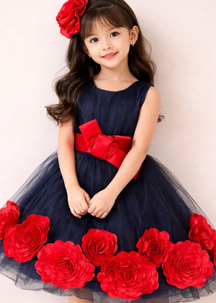 SALE!!!!Stunning Navy Blue  frock with Red Roses