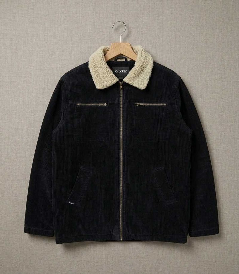 Men's Black Corduroy Jacket with Sherpa Collar