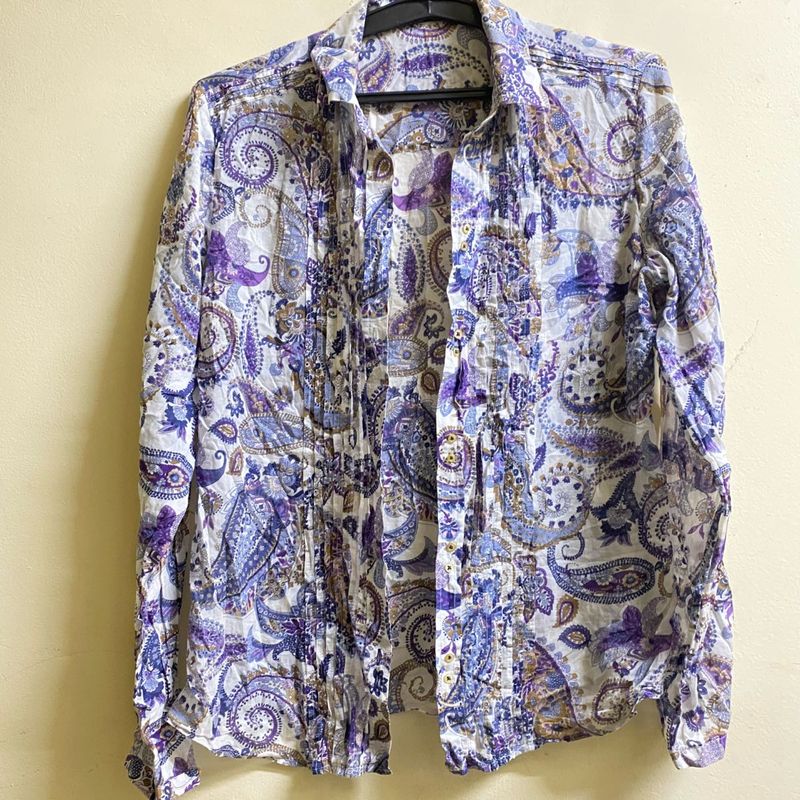 Paisley Print Button-Up Blouse
