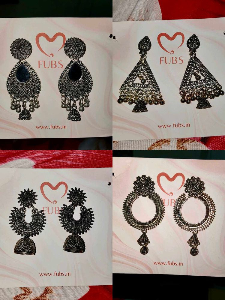 Oxidized Silver Jhumka Earrings Set combo of 4