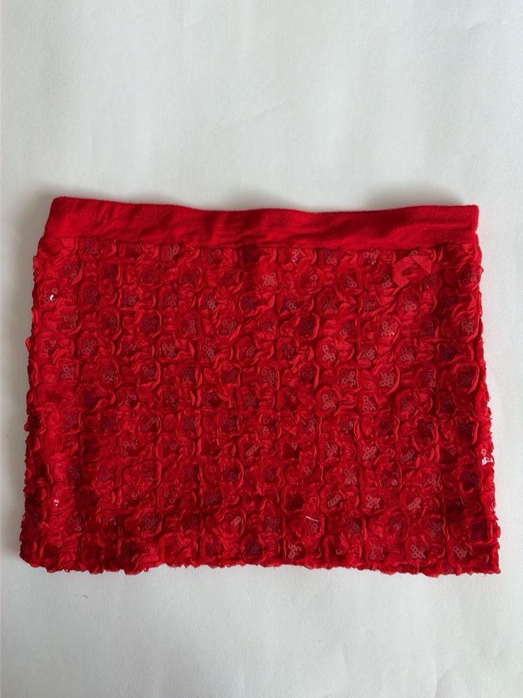 Y2k Red Embroidered Skirt with Sequins