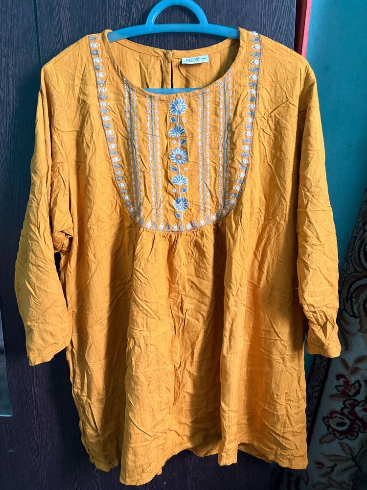 Yellow Embroidered Tunic Kurta