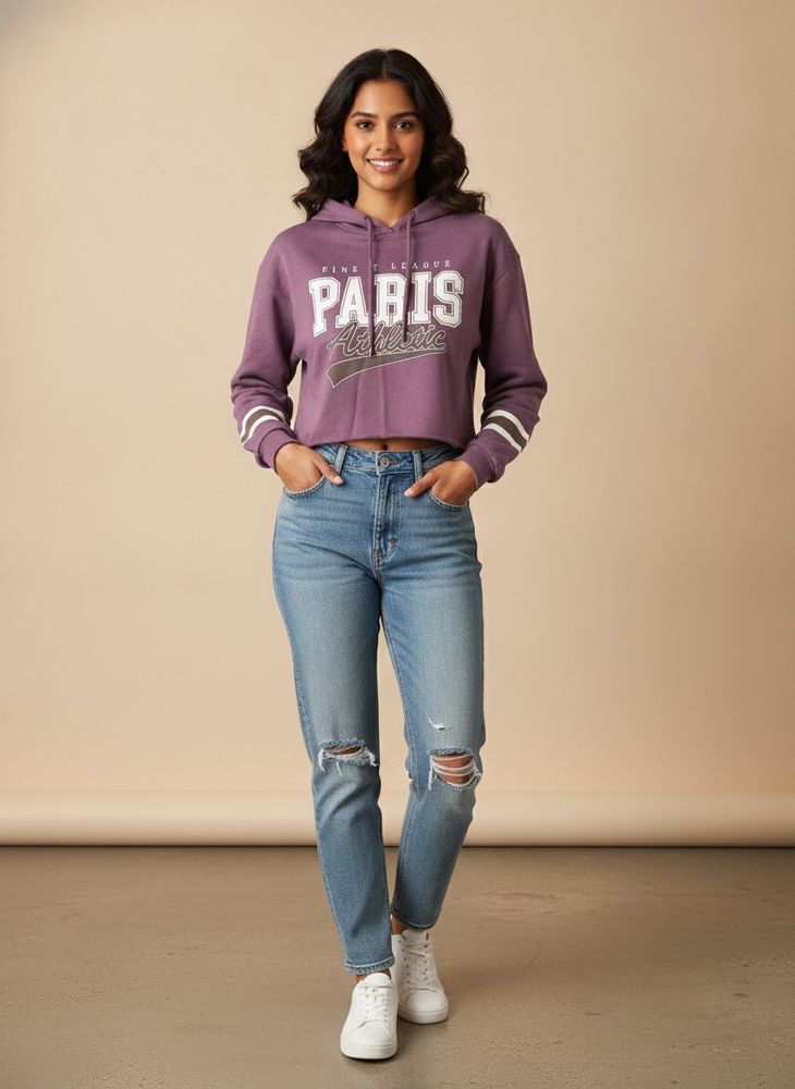 Purple Cropped Paris Athletic Hoodie
