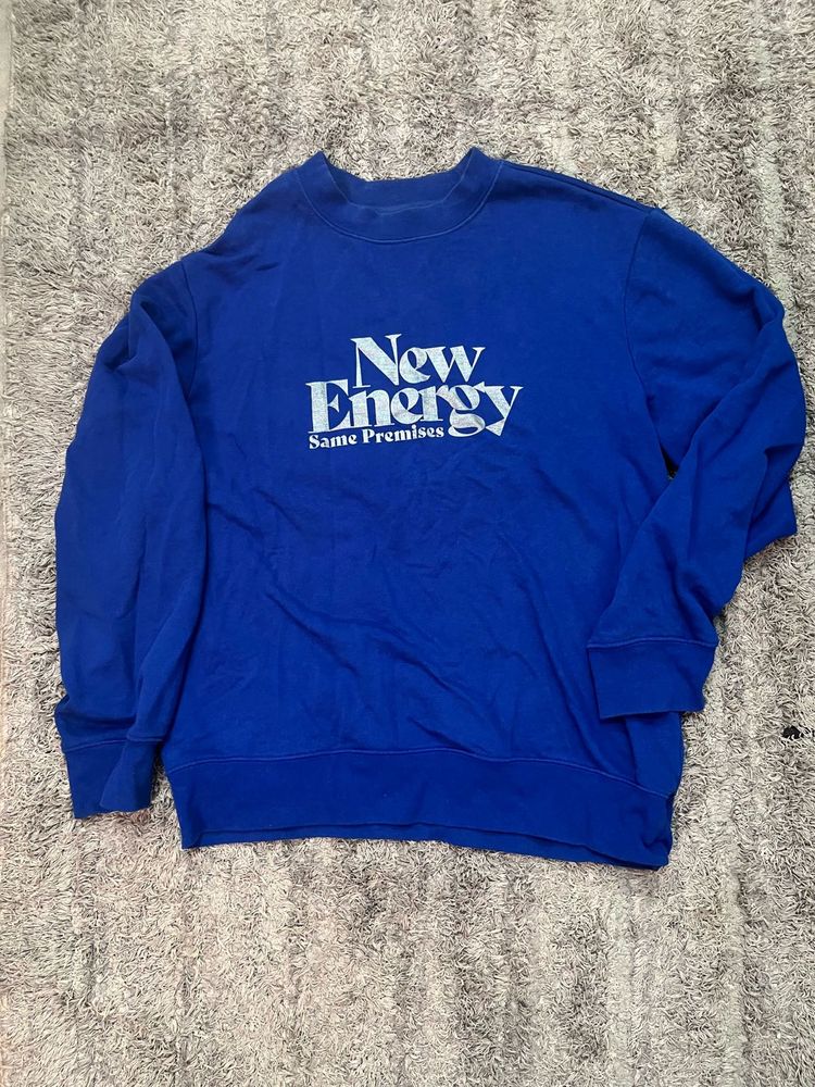 H&amp;M Regular Fit Sweatshirt Blue 'New Energy' Sweat