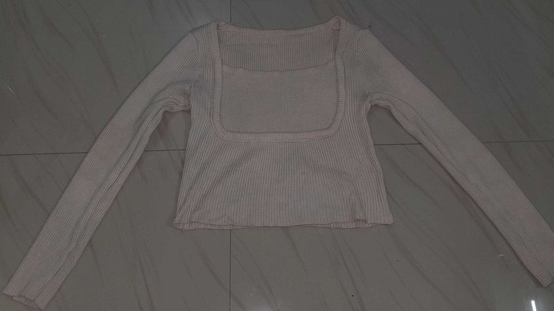 Ribbed Square Neck Long Sleeve Top