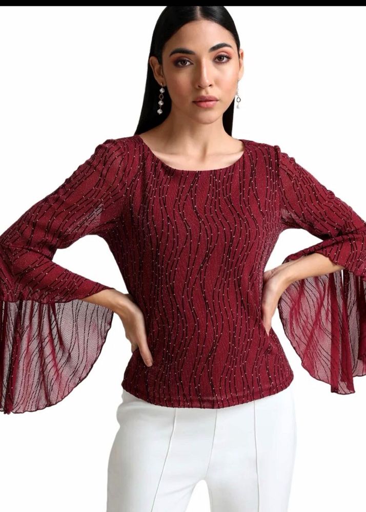 Elegant Bell Sleeve Burgundy Top💖✨