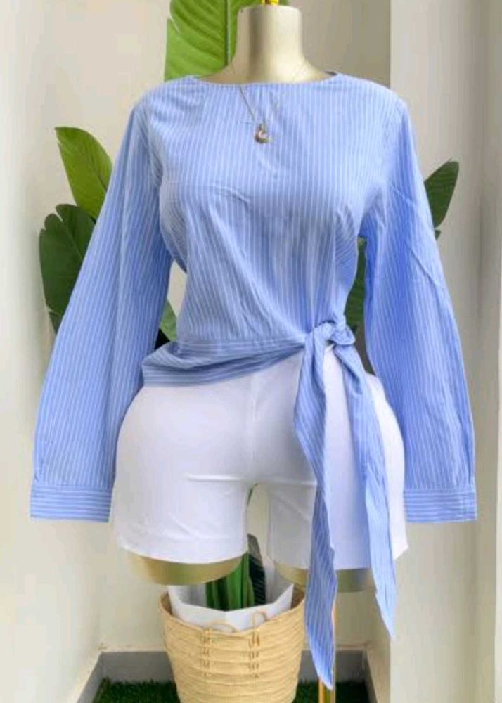 H&amp;M Chic Blue Striped Wrap Blouse