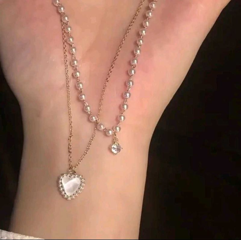 Double Layer Heart Pearl Necklace