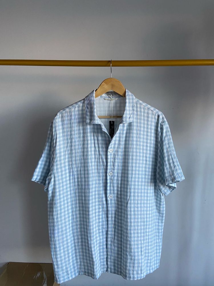 Light Blue Gingham Short Sleeve Shirt