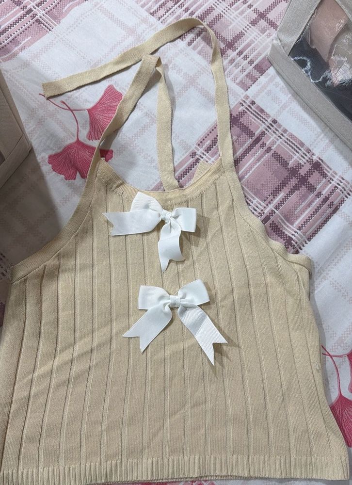 Cute Ribbed Tank Top with Bows