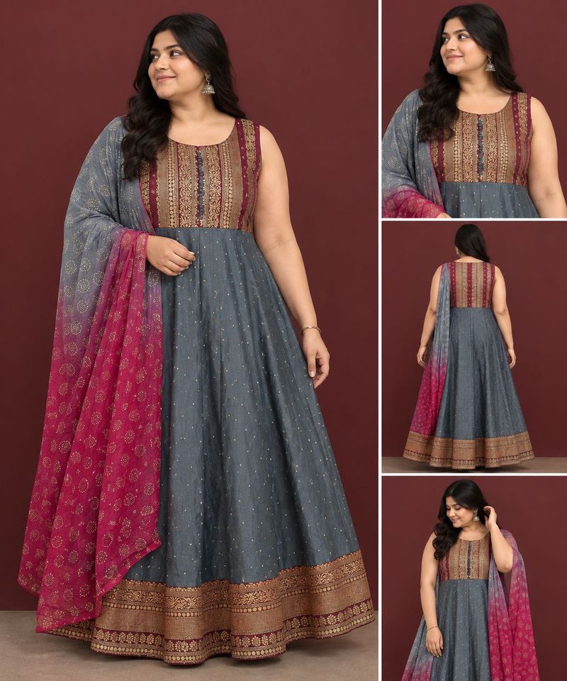 Elegant Grey Ethnic Gown with Dupatta