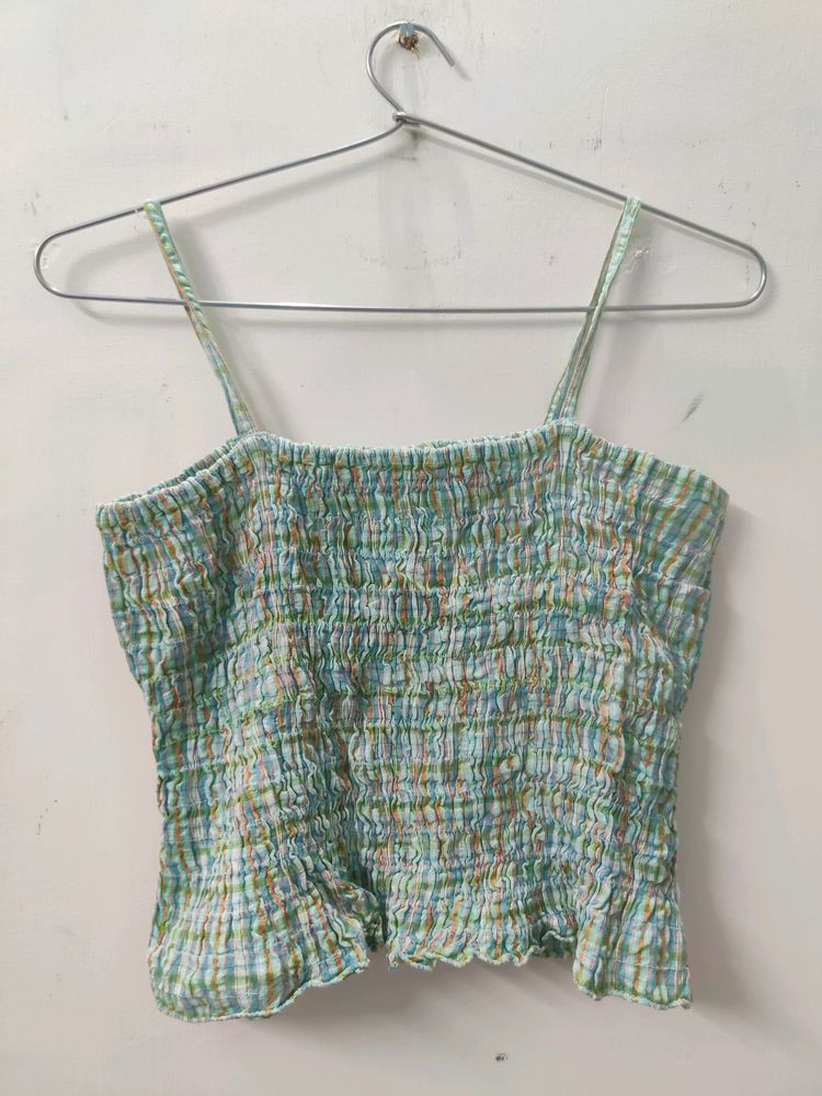 H&amp;M Crop Top Smocked Colourful Strechy