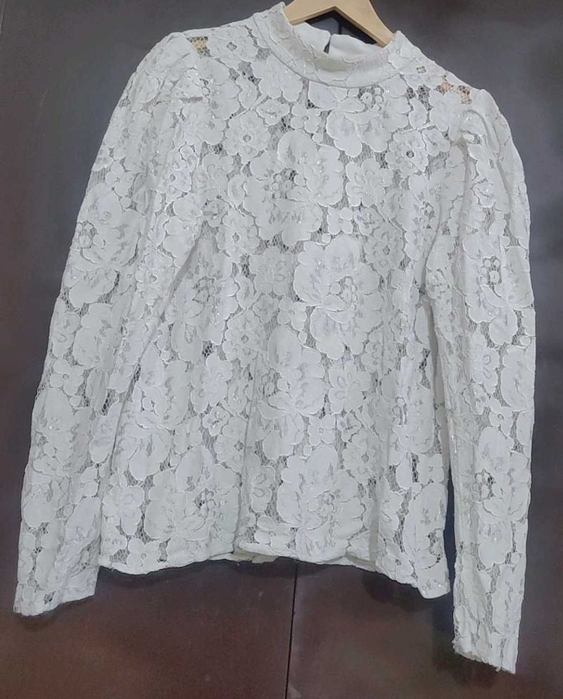 White Lace Floral Top for 36 Bust