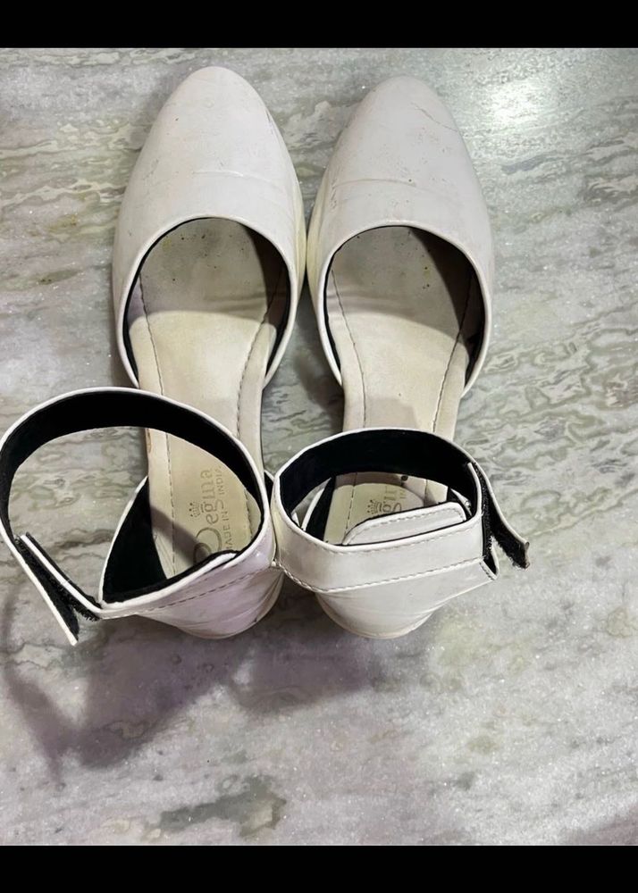 White Pointed Toe Ankle Strap Flats