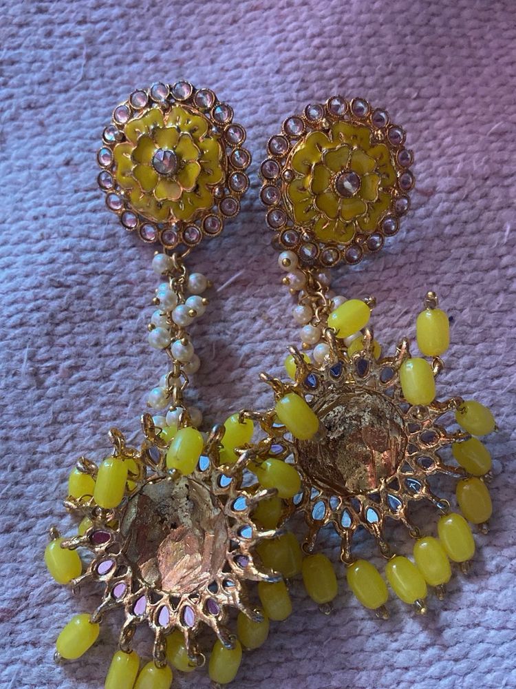 Stunning Yellow Floral Dangle Earrings