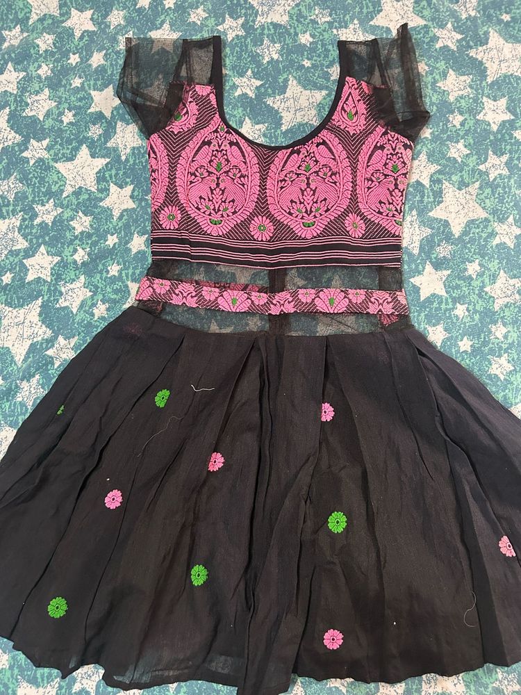 Stylish Pink &amp; Black Embroidered dress