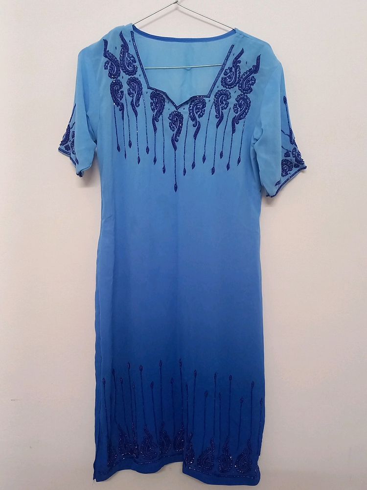 Ombre Effect Blue Kurta Pyjama Dupatta Set |SIZE:M