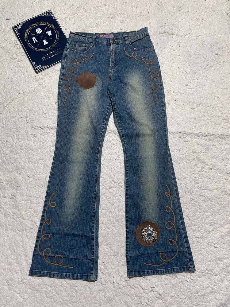 Boho Flare Jeans with Embroidered Details