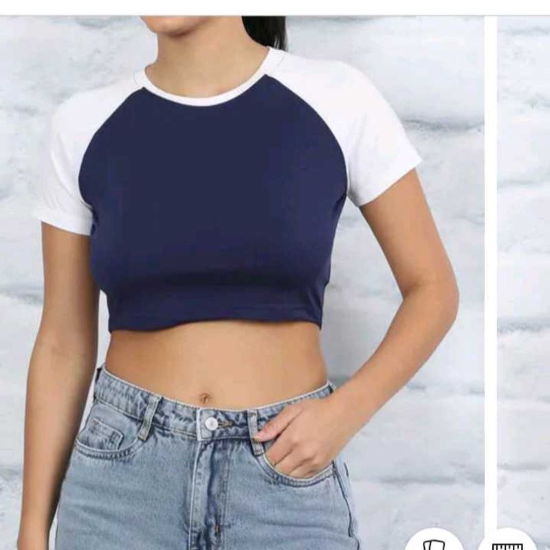S size Navy &amp; White Cropped Raglan Tee