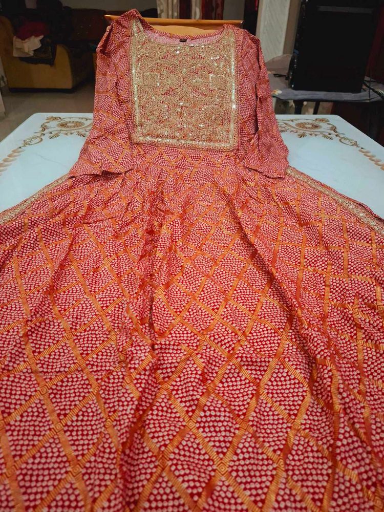 Elegant Red Bandhani Nyra Cut Kurta Set