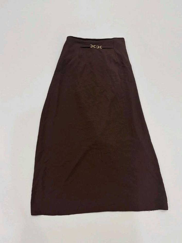 Elegant Brown Maxi Skirt with Gold Accent