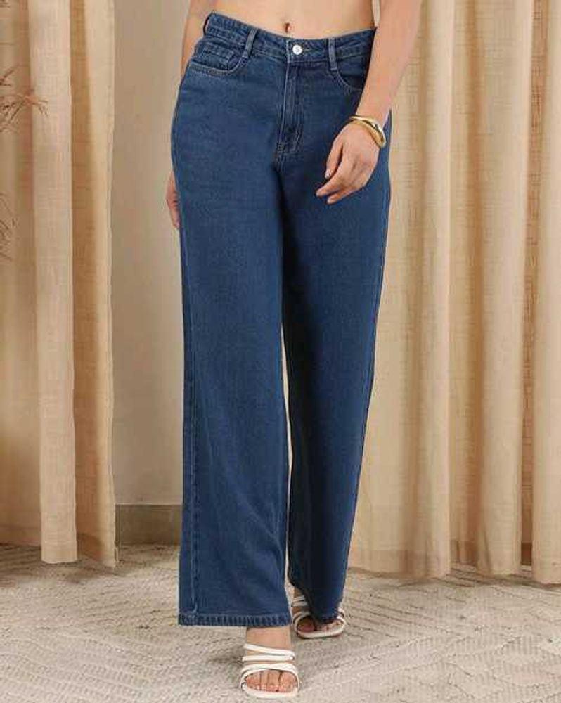 Stylish Blue Wide Leg Jeans